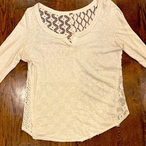Free People Cream Crochet Accent Blouse